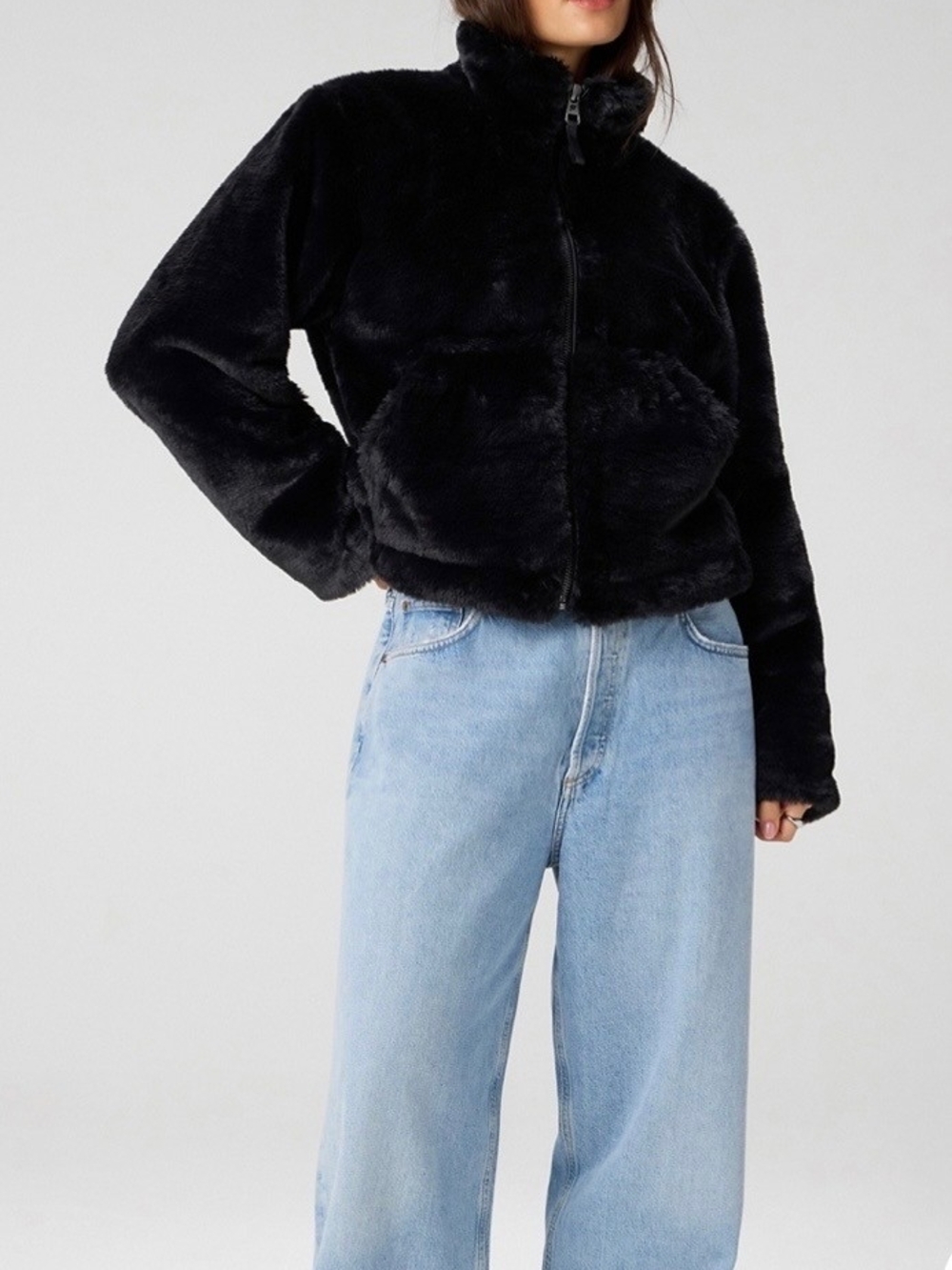 Express Women's Black Faux Fur Hooded Jacket